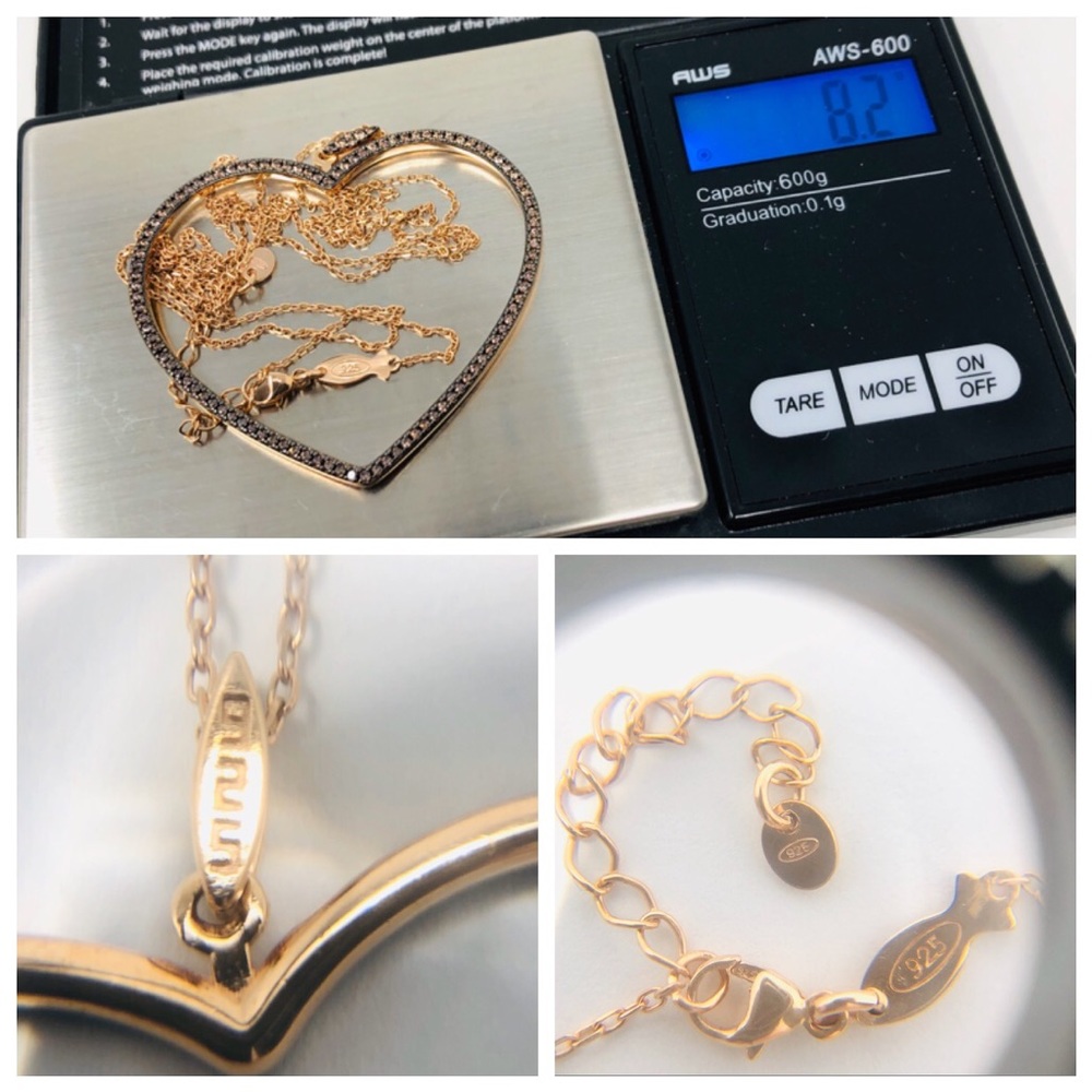 Rose gold sterling silver crystal heart 💖 pendant necklace, NWOT - Picture 14 of 15